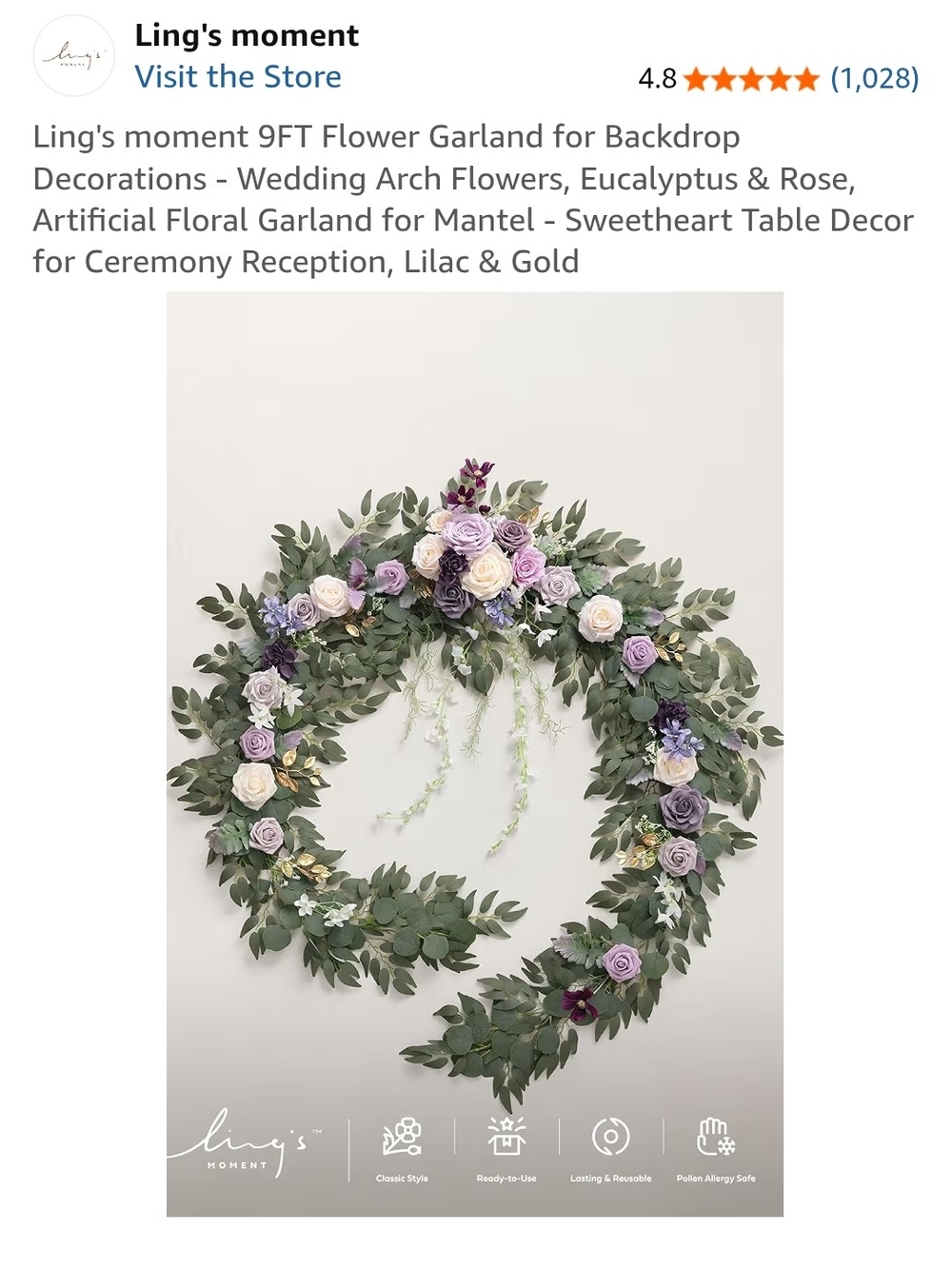 Lilac & Gold Floral Garland Eucalyptus Wreath